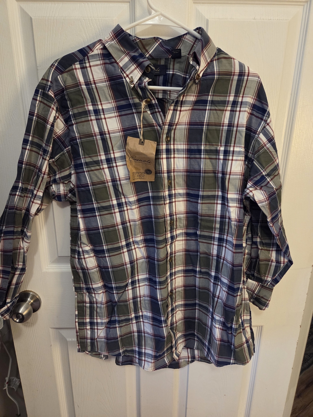 Roundtree & Yorke Green, Navy & White Plaid Button-Down Shirt
